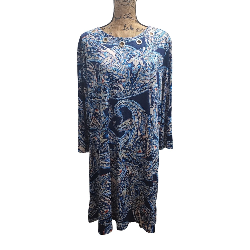 NEW DIRECTIONS‎ Womens Paisley Print Long Sleeve Eyelet Detail Dress XL